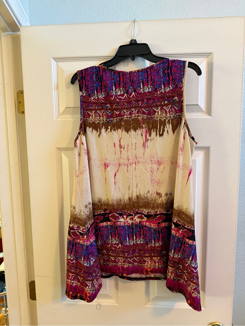 Chenault Boho Beaded Tunic Top 1X Sleeveless Colorful Print Made in USA - Picture 10 of 10